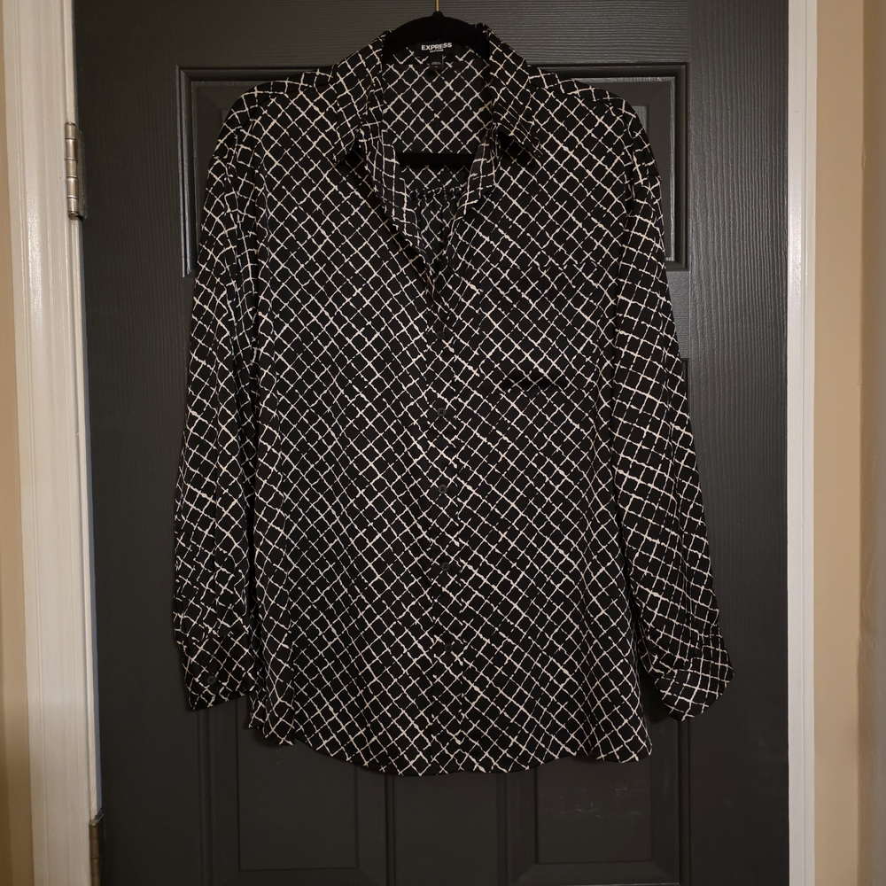 Express Black and White Windowpane Button-Down Shirt